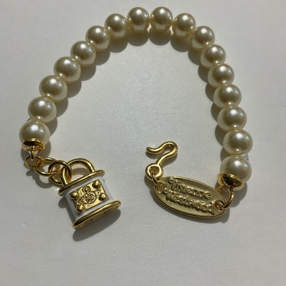 Vivienne Westwood Orb padlock pearl Gold Necklace choker and bracelet - Picture 4 of 5